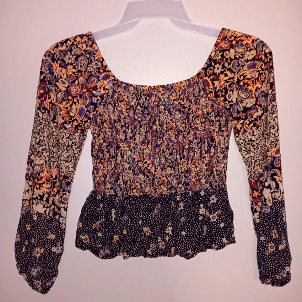 Angie women's mix print floral crop top size M boho cottage core feminine